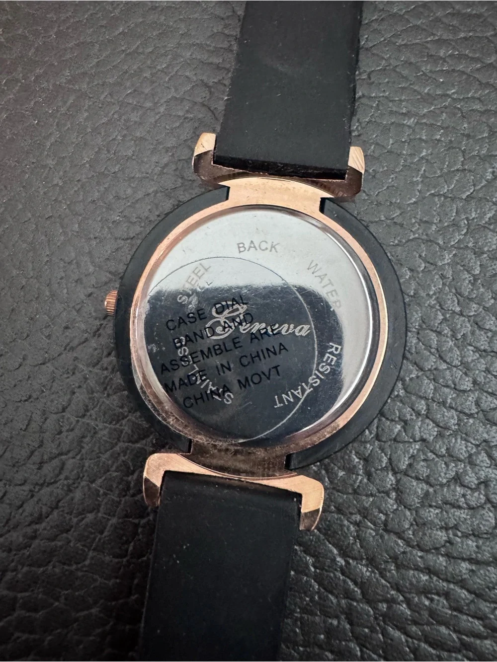 Geneva Quartz Women's Black and Rose Gold Crystal Accent Watch